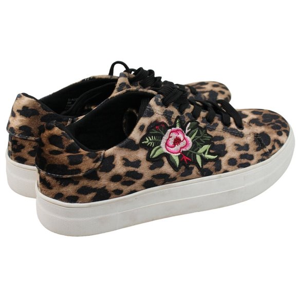 Madden Girl Addie Sz 9M Leopard Print Suede Rose Embroidered Laces Tennis Shoes - Picture 8 of 11